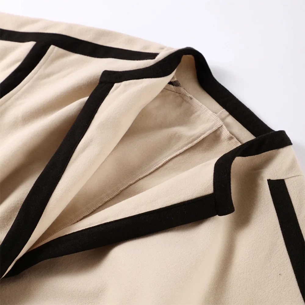 Striped Women's Woolen Coat Contrast Color Belts Long Sleeve Pocket Casu… - Picture 5 of 7